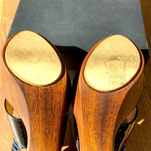 Giuseppe Zanotti Sling Back Vernice Black Patent Leather Wood Sandal Size 37.5 - Picture 9 of 11